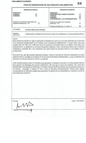 MARÍA IRIGOYEN RECLAMA A LA COMISIÓN EUROPEA QUE GARANTICE EL DERECHO A LA TUTELA JUDICIAL EFECTIVA EN ESPAÑA